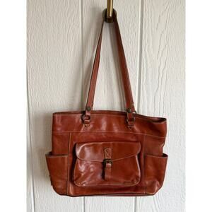 Patricia Nash Bolsena Heritage Brown Leather Shoulder Tote Bag Purse
